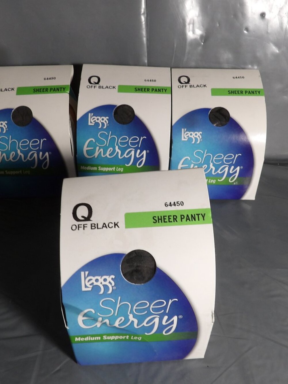 4 Packs Leggs Pantyhose Size Q Sheer Energy Medium Support Control Top Off Black